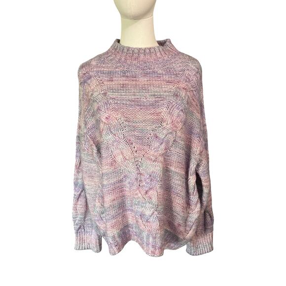 Maeve Anthropologie Multicolor Cable Knit Sweater Women's L Pastel Purple Pink - Picture 9 of 10